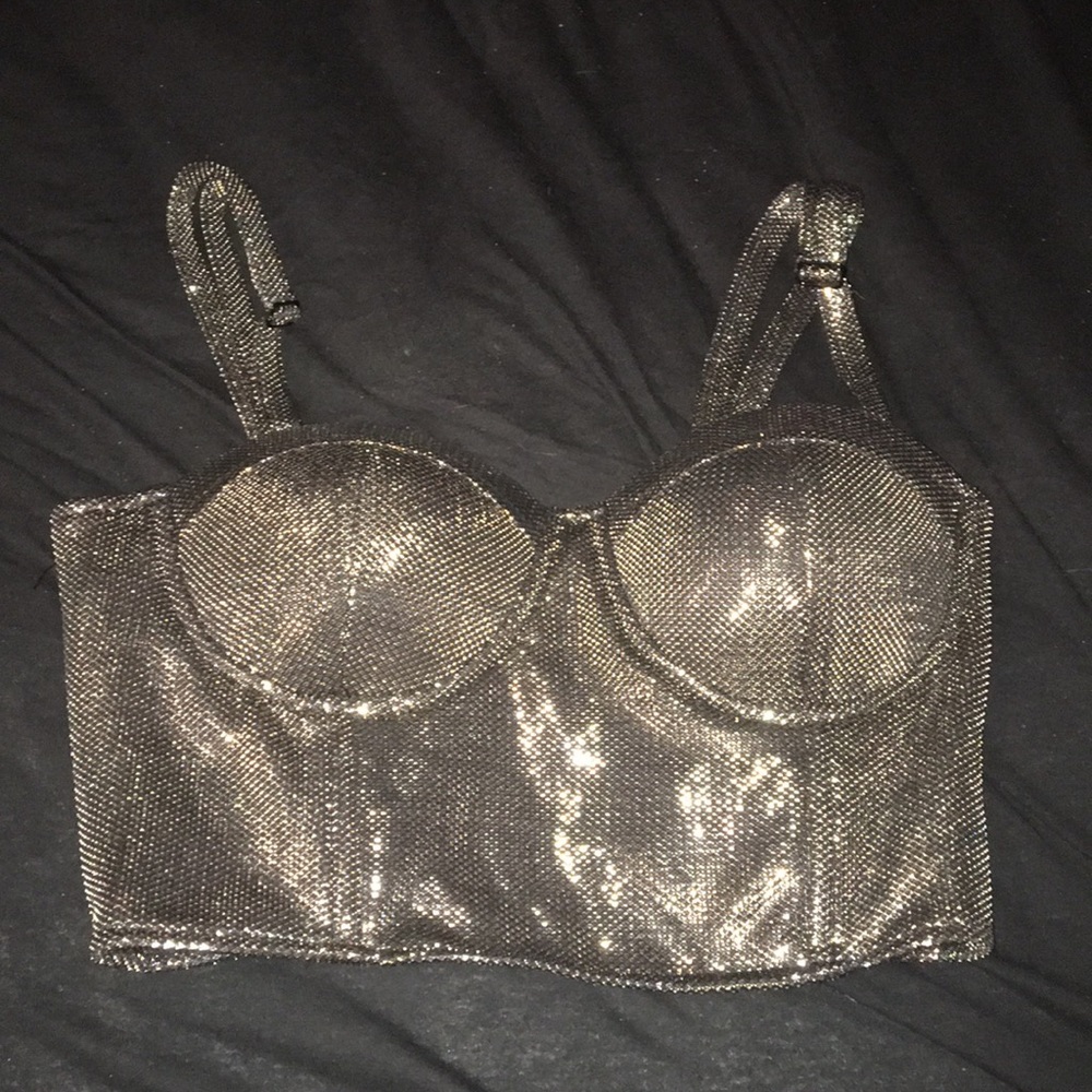 black & gold metallic bustier crop top